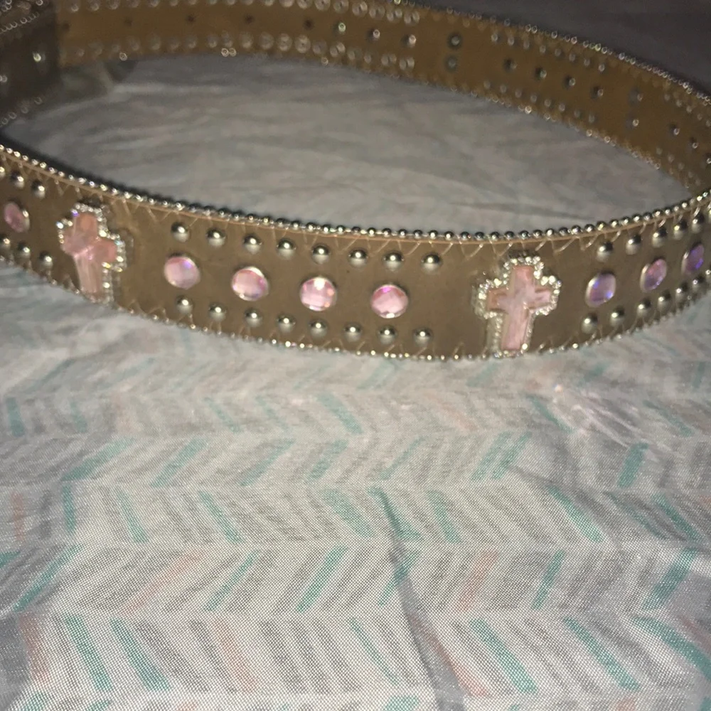 Nocona Girls Rhinestone Cross Leather Western Belt